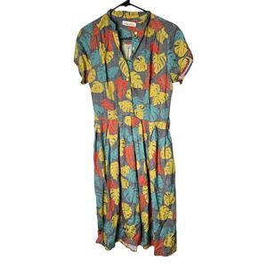 Palava Business Size 10 Medium Whimsical Monstera Leaf 100% Tencel Shirt Dress